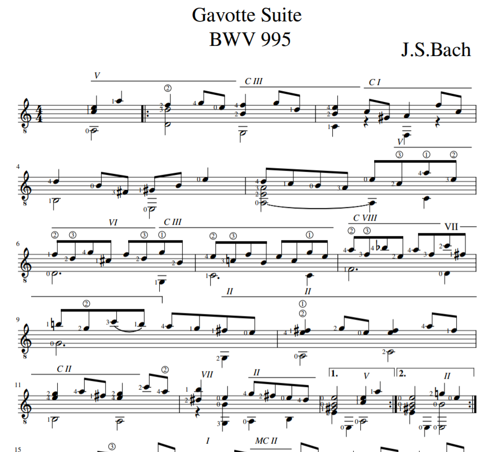 J.S.Bach - Gavotte Suite BWV 995 for guitar solo